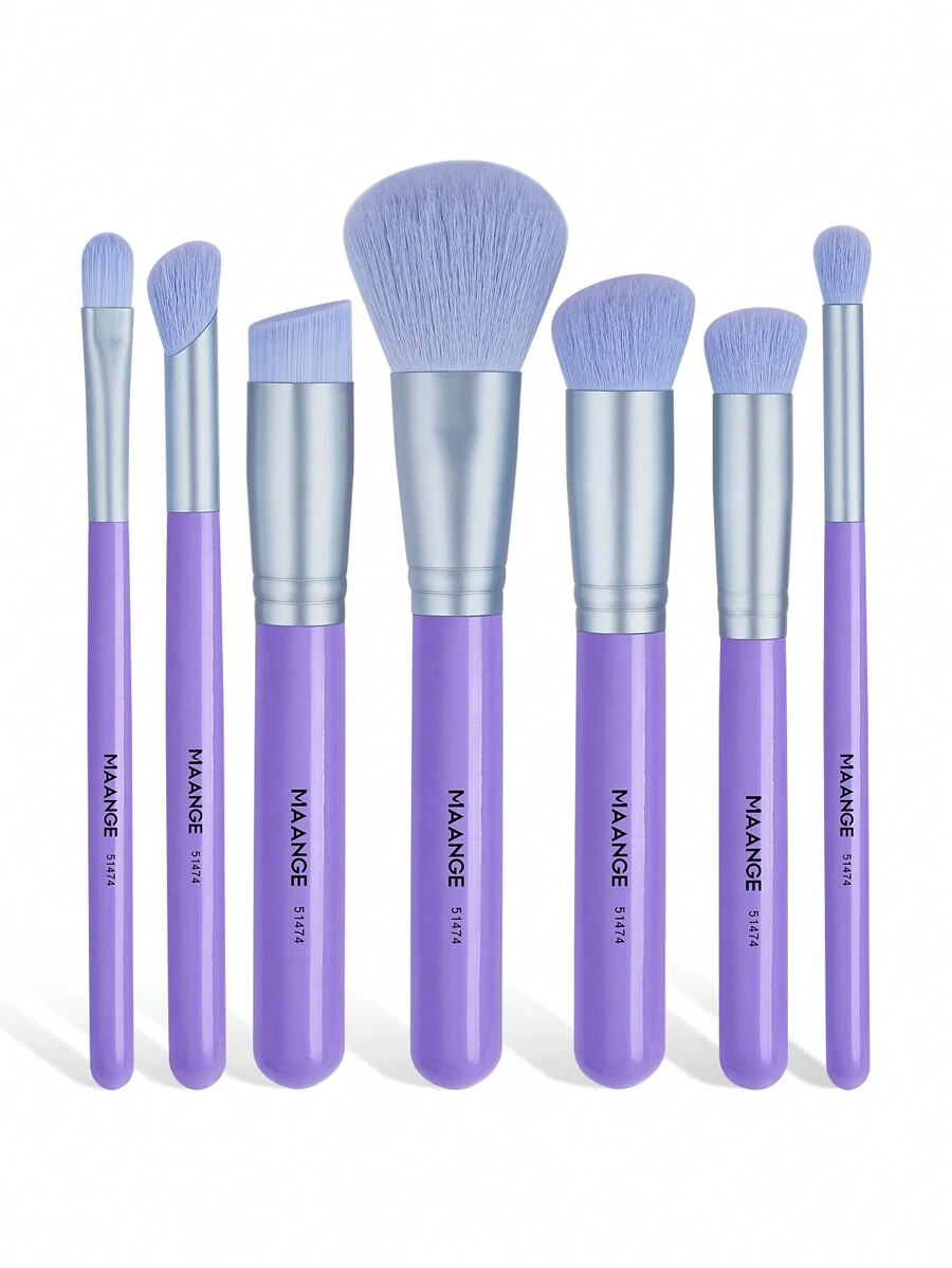 MAANGE 7pcs Professional Facial Makeup Brushes Set, Foundation, Blush, Foundation, Eyeshadow, Contour, Concealer, Shadow Brush, Makeup Tools With Soft Fiber And Skin Friendly Suitable For All Skin Types For Easy Carrying, Brush For Travel, Gift For Women & Girls - 紫色 - 查看 1