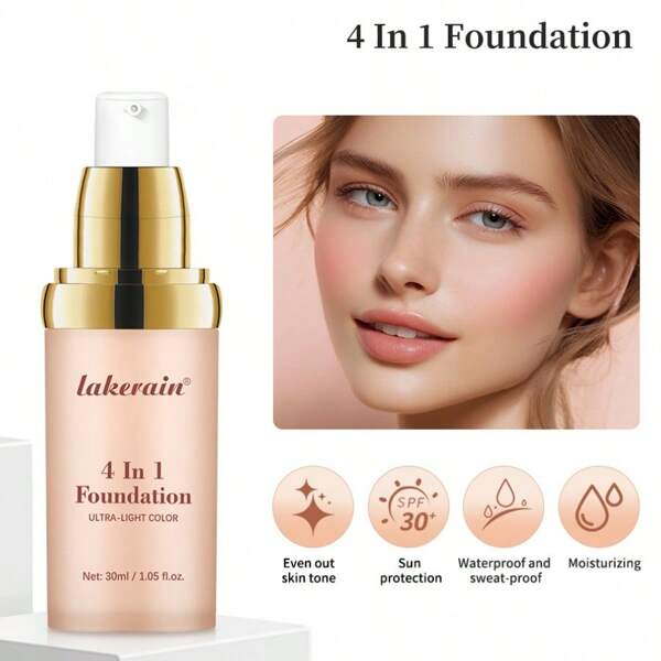 lakerain Foundation 4 In 1, Hydrating Color Changing Foundation, Longwearing & Waterproof, Light Spectrum For Gym, Sport, Dancing(30ml)