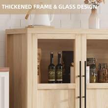 Ataucjin Aparador con puertas de cristal,mueble moderno de granja de 67 pulgadas para TV, consola de centro de entretenimiento para TV de hasta 80 pulgadas - color de madera - Ver 5