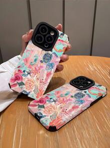 1pc Soft Silicone Phone Case With Light Blue & Pink Marine Life Graphic, Vertical Stripe & Faux Leather Texture, Compatible With IPhone Apple 16/16 Plus/16 Pro/16 Pro Max & Waterproof Shockproof Anti-Fall Scratch Resistant - Multicolor - View 3