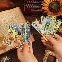 ICCEEMEE 12pcs/Pack Flower Metal Bookmarks With Tassel Golden Hollow Bookmark 12 Different Styles Van Gogh Claude Monet Painting Book Marks For Book Lovers Writers Readers Students Teachers Birthday Holiday Gifts