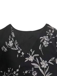 Camicetta con scollo a V, in chiffon, con volant asimmetrici, maniche a 3/4 - nero - Visualizzare 4