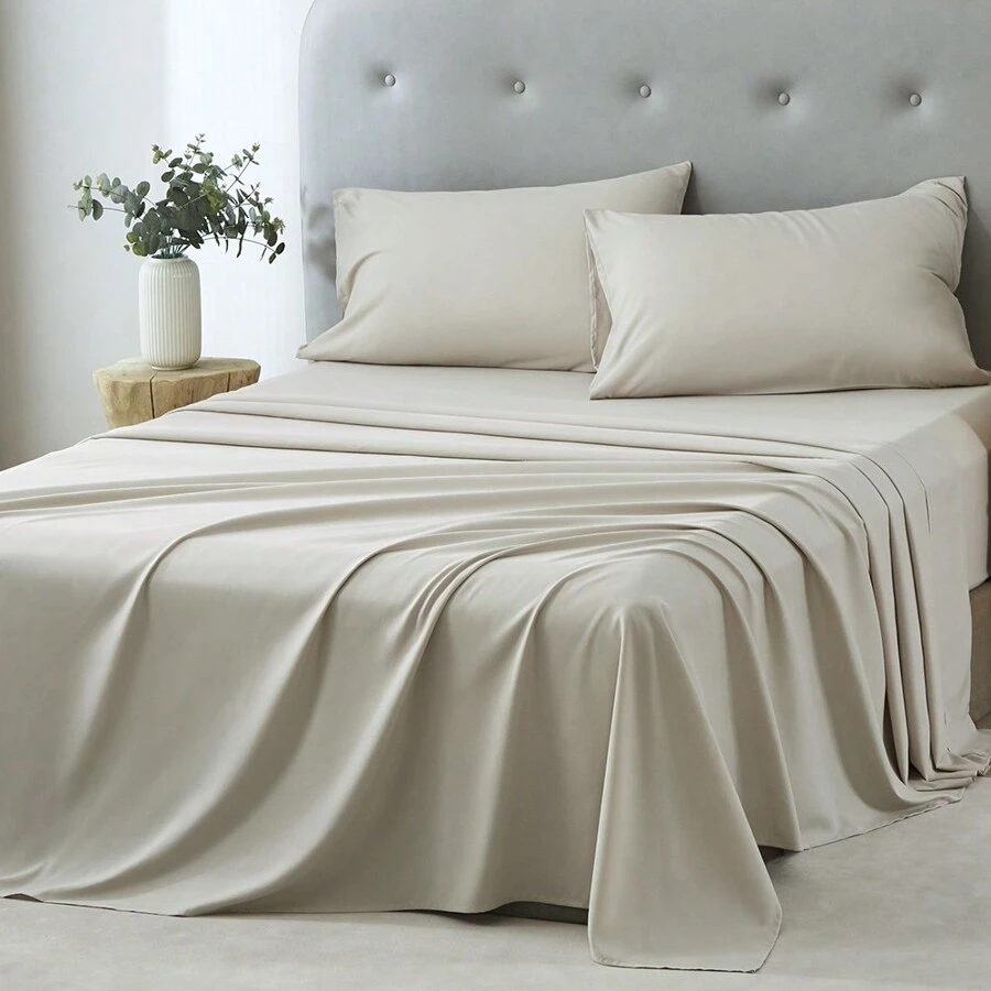 3/4 Piece Home Bed Sheet Set, Soft, Comfortable And Breathable Bedding Set, Hotel Luxury Home Summer Bedding Sheets Twin, 1 Or 2 Pillowcases, 1 Flat Sheet And 1 Fitted Sheet,Room Decor,  Ideal Gift. - Màu Khaki - Xem 1