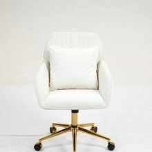 Vanity Chair With Wheels & Pillow In Velvet, Home Computer Chairs For Indoor, 360°Swivel Office Chair Adjustable Height  Modern Office Cute Desk Chair With Back & Gold Base For Makeup Room - trắng - Xem 2