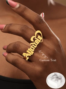 Anillo personalizado de dos dedos, anillo de doble dedo, anillo con placa con nombre, anillos con nombre personalizados, anillo de oro de 2 dedos, anillo con nombre de mujer, adecuado para mujeres, regalo personalizado para amigos, parejas y familia, joyería de regalo de cumpleaños especial, regalos para ella, novia, mamá, familia, amigos para aniversarios, para cumpleaños, para uso diario, para baile de graduación, para el Día de la Madre, para el Día de San Valentín, para graduación, para bodas, oro, elegante, colorido, vintage, hipster, moda Y2K, 2000, personalizado, único, regalos ideales para él, regalos ideales para ella - Multicolor - Ver 1