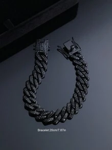 1 pieza Pulsera cadena cubana negra, joyería de moda hip hop, accesorios elegantes y brillantes para hombre, regalo ideal para el Día de San Valentín, Navidad, Cumpleaños, Aniversario