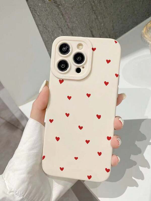 Geperforeerde rand rood hartpatroon zachte beschermende telefoonhoes, compatibel met iPhone 16/16 Pro/16 Pro Max/16 Plus/15 XR/7/8 iPhone 15, iPhone 16 Pro, 12 Pro Max, 13 Pro Max, 14 Pro Max, 16 Pro Max, 13, 14, 11, 12P, 14P, 11P, 12P, anti-drop, XS, XR, 78P, 78GES2