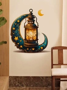 1 片 13.7*15.7 英寸蓝色卡通月亮星星城堡墙贴，家居装饰，自粘图片，Rama Decor，Rama 贴纸，墙贴，乙烯基贴纸，用于家居装饰，春季装饰，焕新您的家，Rama Decor E-I-D - 藍色 - 查看 11