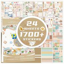 24 页/1700 张计划贴纸 - 剪贴簿笔记本装饰、月度计划个人组织美学贴纸、波西米亚风格计划贴纸书、日历和垃圾日记装饰 - 彩色 - 查看 15