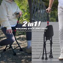 1 Piece Of 2-In-1 Multifunctional Folding Cane Chair, Cane Chair With Seat Aluminum Alloy Support Rod, PVC Soft Seat, Anti Slip, Ultra Light, Portable Travel Booster Folding Cane, Suitable For The Elderly, Universal For Young People, Outdoor Hiking, Adjustable Overload, Halloween, Thanksgiving, Christmas And Grandparents' Day Gifts