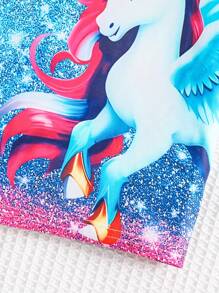 2 Stücke/Set Kleine Mädchen Outdoor Lässig Sport bunte zufällige Streifen & Einhorn Muster Rundhals leichtes Kurzarm T-Shirt mit passenden Shorts Set, Frühling/Sommer