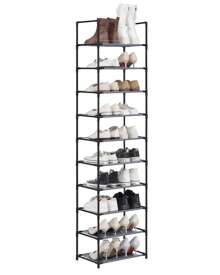 SONGMICS 10-Tier Shoe Rack, Shoe Stand, Space-Saving Shoe Storage, 45 X 28 X 173 Cm, Metal Frame, Non-Woven Fabric Shelves, For Hallway, Bedroom, Grey
