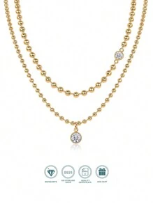 1pc 1 Carat Round Moissanite Pendant Necklace, 18K Gold Plated 925 Sterling Silver, Elegant Multi-Layer Stackable Design, Low Allergy Nickel-Free Material, Brilliant & Luxurious, Perfect Gift For Anniversary, Birthday Or Special Occasions, Comes With GRA Certificate