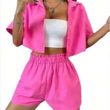 3-Piece Set Short Crop Top Blouse Straps Shirt Youth Fresh - 玫紅色 - 查看 2