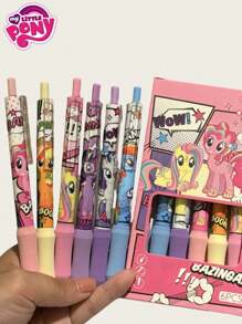 MY LITTLE PONY 6 unidades de bolígrafos neutros, bolígrafos de punta de esponja de fibra de carbono con diseño de dibujos animados y colores brillantes, escritura suave, adecuado para oficina y escuela, regalo perfecto para fans