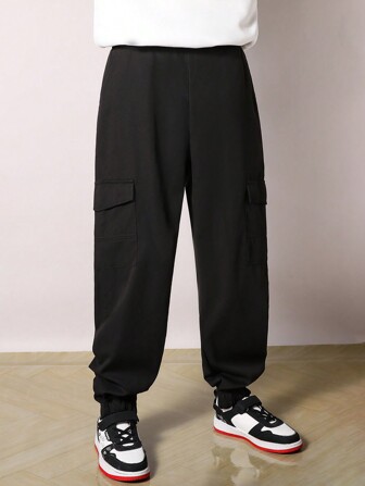 青少年男孩黑色简约百搭休闲运动工装裤，春/秋