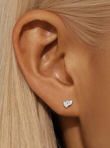 EleRunis 1PC 925 Sterling Silver Asymmetric Marquise Studs Flat Back Cartilage Helix Piercing Jewelry For Daily Wear Wedding Party Engagement Anniversary Valentine's Day - Silver - View 19