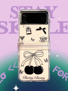 韩国 Y2K 3D 银珠黑樱桃涂鸦手机壳适用于三星 Galaxy ZFlip 6 5 4 5G 硬壳甜美酷女孩外壳﻿ - 無色 - 查看 2