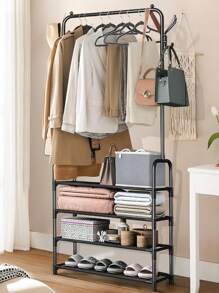 1pc Portable Multifunctional Closet Organizer, Approx. 24 Inch Wide, Includes Clothing Rack, Shoe Rack, Storage Shelves, Movable, Easy Assembly, Suitable For Living Room, Entryway, Bedroom, Study, Office, Holiday & Christmas Gift