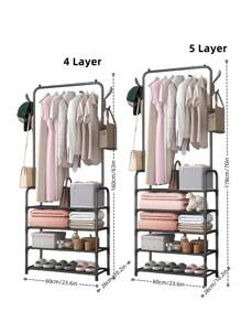 1pc Portable Multifunctional Closet Organizer, Approx. 24 Inch Wide, Includes Clothing Rack, Shoe Rack, Storage Shelves, Movable, Easy Assembly, Suitable For Living Room, Entryway, Bedroom, Study, Office, Holiday & Christmas Gift