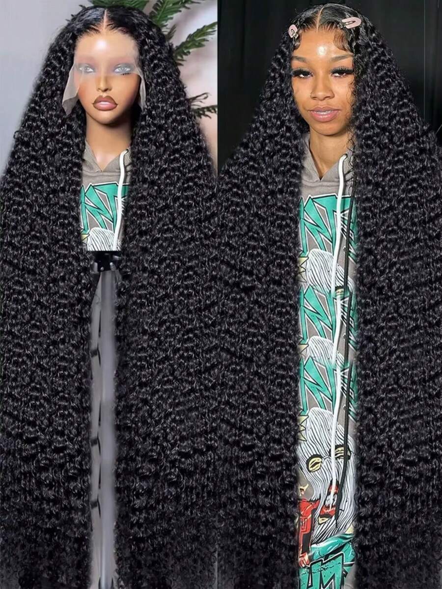 Uveous 13x4 Curly Wig Human Hair 42 Inch Deep Wave Lace Front Wigs Human Hair 250_Density Wet And Wavy Lace Front Wigs Human Hair Pre Plucked 13x6 Deep Wave Wig For Women With Baby Hair 5x5 Put On And Go Glueless Wigs Human Hair Halloween Season - Natural Black - 查看 1