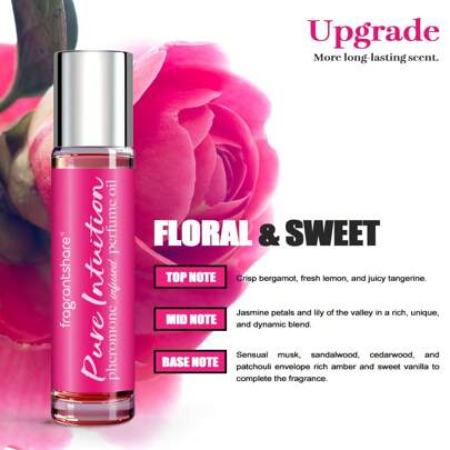 fragrantshare 1瓶10毫升（0.34液盎司）滚珠式信息素香氛精油，升级甜香，持久留香