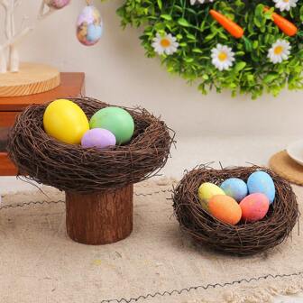 1pc Realistic Artificial Bird Nest Decor, Vine Woven Dried Twig Bird Nest For Yard, DIY Easter Decoration, Holiday Party Home Decor (Eggs Not Included)