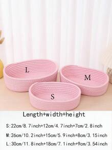 手工钩编圆绳收纳篮、办公桌收纳盒、母亲节礼物、客厅、卧室、浴室，3 种尺寸可选 - 粉色 - 查看 3