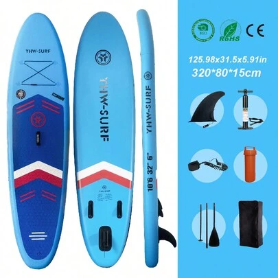 YHW-SURF 1 set Planche de paddle gonflable bleue, comprend tous les accessoires : pompe à main, pagaie amovible, laisse, sac à dos, aileron amovible et kit de réparation