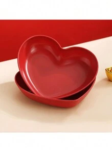 1/5pcs Red Heart Shaped Plates, Suitable For Cake, Snacks, Fruit, Kitchen, Wedding Event Decoration Valentine's Day - Red - View 7