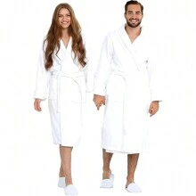Shoppe house - Albornoz Baño para Mujer y Hombre 90% Algodón y 10% Poliester, Albornoz Unisex de Ducha Secado Rápido Ideal para Spa, Piscina y Gimnasio - Gris - Ver 2