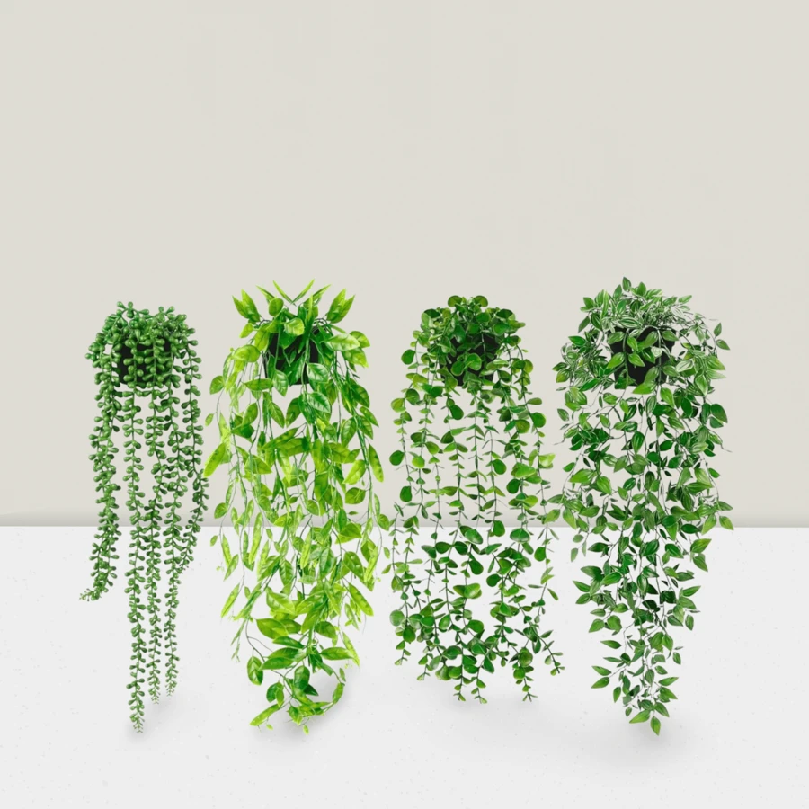 4pk Hanging Faux Plants Eucalyptus Vine Pearl String And Greenery - Green - View 1