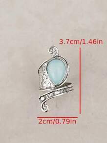 1pc Vintage Trendy Assimétrico Pedra Incrustada Anel de Liga Ajustável