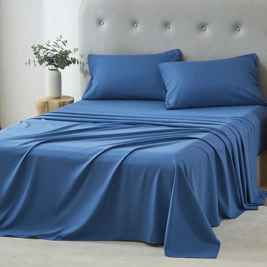 3/4 Piece Home Bed Sheet Set, Soft, Comfortable And Breathable Bedding Set, Hotel Luxury Home Summer Bedding Sheets Twin, 1 Or 2 Pillowcases, 1 Flat Sheet And 1 Fitted Sheet,Room Decor,  Ideal Gift. - 藍色 - 查看 1