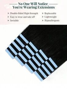 100% Human Hair, Brazilian Straight Hair, Adhesive Tape-In Extensions, Salon-Grade Quality, Suitable For Women - Natural & Black - View 8