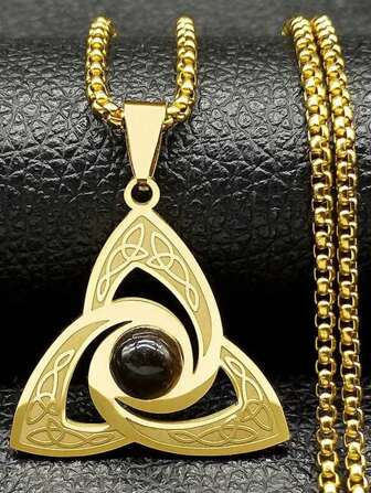 Unlimited Trinity Knot Necklace For Women, Men Tiger Eye Stainless Steel Witch Celtic Irish Knot Amulet Chain