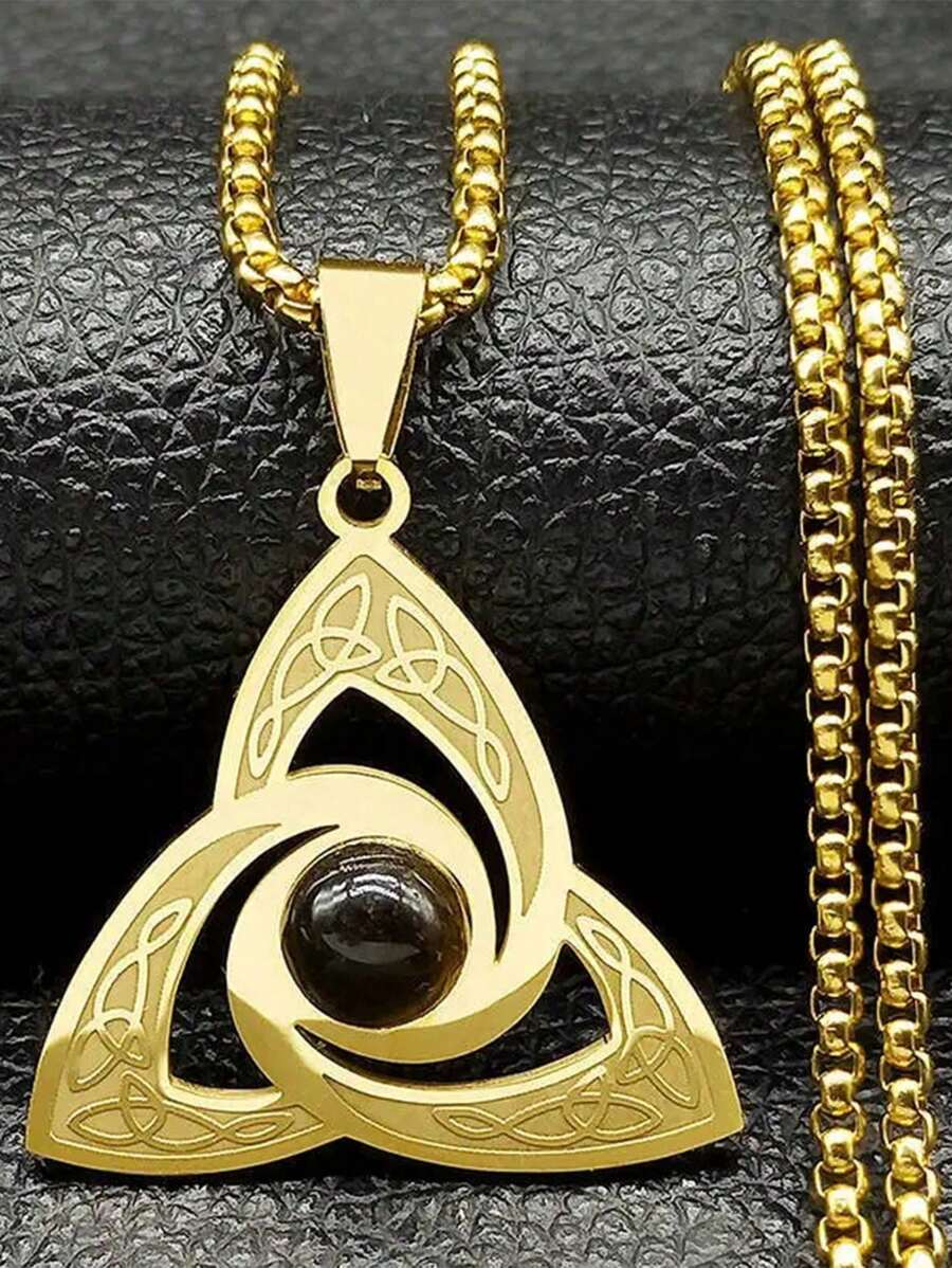 Collar sin límite con nudo de trinidad para mujeres y hombres, ojo de tigre, acero inoxidable, amuleto con nudo celta irlandés