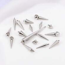 10pcs/Pack High Quality Stainless Steel Cone-Shaped Spike Pendant, Large Hole Cone Pendant, Long Bullet Nail Pendant, Conical Stainless Steel Pendant, Suitable For Hip-Hop, Rock, Gothic, Punk Style DIY Necklace, Bracelet, Jewelry Making, Accessory - Pointed Cone Pendant - View 2