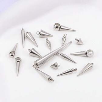 10 个/包高品质不锈钢锥形尖刺吊坠，大孔锥形吊坠，长子弹钉吊坠，锥形不锈钢吊坠，适用于嘻哈、摇滚、哥特、朋克风格 DIY 项链、手链、珠宝制作、配饰