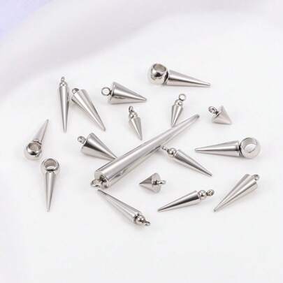10 st/pack Högkvalitativt konformigt spikhänge i rostfritt stål, hängsmycke med stort hål, hängsmycke med långa kulor, koniskt hänge i rostfritt stål, lämplig för hip-hop, rock, gotisk, punkstil DIY-halsband, armband, smyckestillverkning, tillbehör