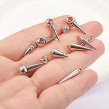10pcs/Pack High Quality Stainless Steel Cone-Shaped Spike Pendant, Large Hole Cone Pendant, Long Bullet Nail Pendant, Conical Stainless Steel Pendant, Suitable For Hip-Hop, Rock, Gothic, Punk Style DIY Necklace, Bracelet, Jewelry Making, Accessory - Pointed Cone Pendant - View 9
