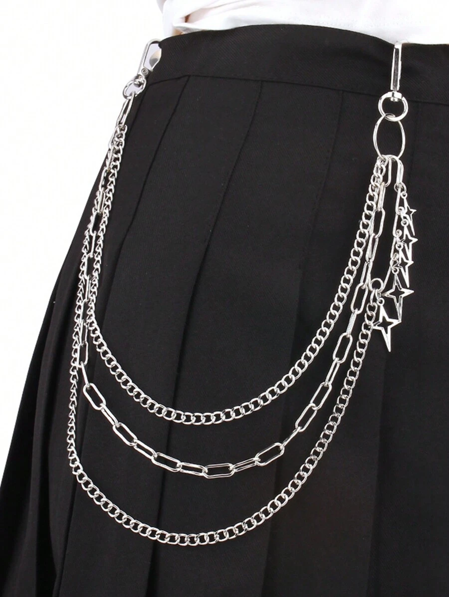 1pc Punk Chic Tetrastars Pendant Chain, Multilayer Metal Fashion Jeans Chain/Belt For Casual Wear