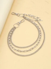 1pc Punk Chic Tetrastars Pendant Chain, Multilayer Metal Fashion Jeans Chain/Belt For Casual Wear