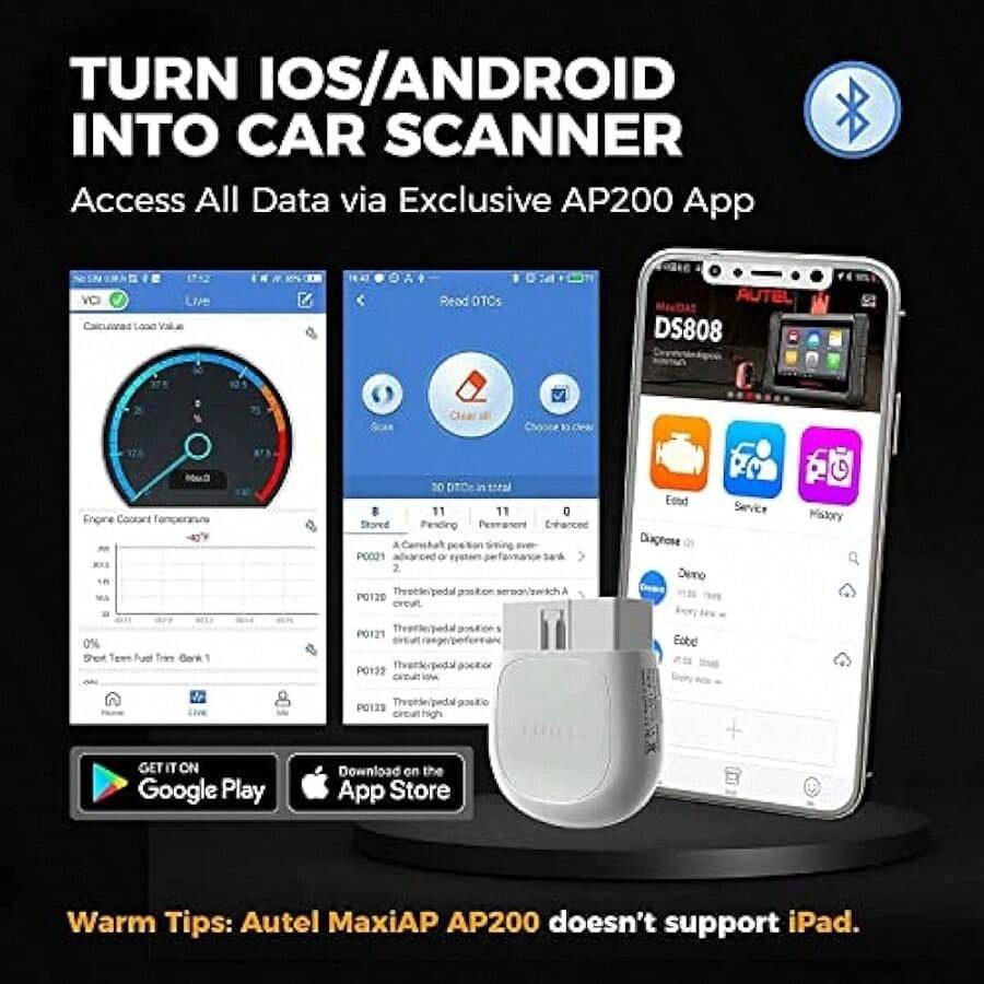 Autel MaxiAP AP200 OBD2 Scanner Bluetooth Adapter With All System ...