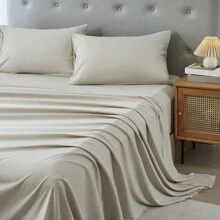 3/4 Piece Home Bed Sheet Set, Soft, Comfortable And Breathable Bedding Set, Hotel Luxury Home Summer Bedding Sheets Twin, 1 Or 2 Pillowcases, 1 Flat Sheet And 1 Fitted Sheet,Room Decor,  Ideal Gift. - Màu Khaki - Xem 4