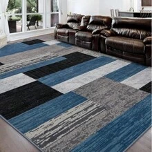 Modern Geometric Patchwork Rug, 6x9 Blue Large Rug For Living Room, Rockwood Collection Interior Rug For Bedroom, Entrance Dining Room Office Throwing Rug Floor Decoration - Màu xanh lam - Xem 5