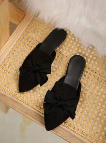 Giày bệt đế thấp mũi nhọn màu đen dáng rộng có nơ, xỏ ngón, mặc thường ngày/dạo phố, xuân/hè, thoải mái, cỡ lớn EU 36-43 - màu đen - Xem 6