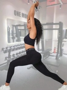 Sport Studio Letter Pockets Sports Yoga Pants Hip Lifting Legging High Waisted Pants Hig Elastic Trousers Fit Soft Fabrics Seamless Basics Casual Simple Sports Breathable Quick-Drying Cooling Cycling Running Strength Workout