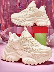 女士Y2K风格可爱时尚休闲7厘米厚底运动鞋，轻盈EVA材质，时尚休闲厚底运动鞋，适合多个季节户外穿着 - 米色 - 查看 11