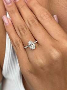 1枚925纯银闪亮椭圆形订婚戒指/结婚戒指，女士承诺戒指/永恒戒指，精致珠宝礼品 - 銀色 - 查看 6